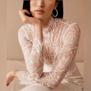 NWT Society James Emilia Bridal Topper - Ivory White Lace Size Small